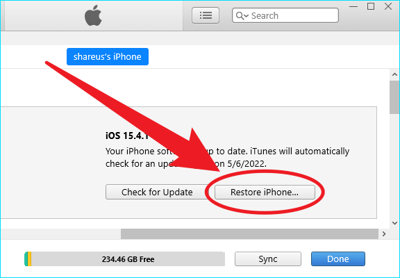 select restore iphone