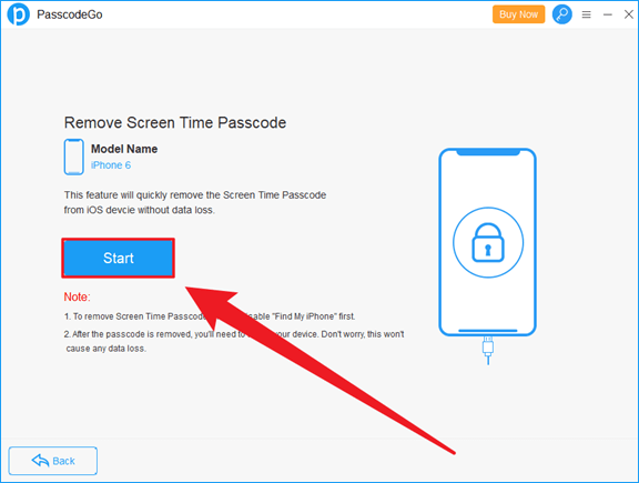 click start to bypass screen time passcode