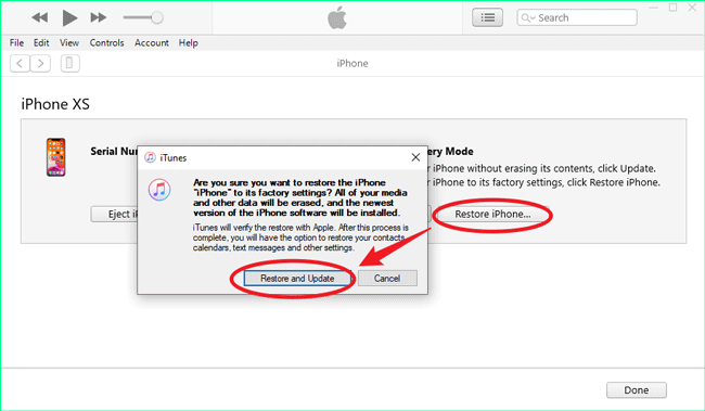 click restore iphone