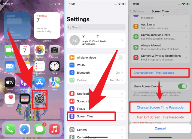 Scroll down and select ‘Change Screen Time Passcode’ > ‘Change Screen Time Passcode’.