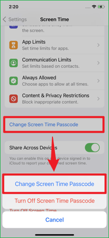 change screen time passcode