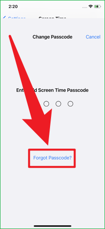 tap forgot passcode