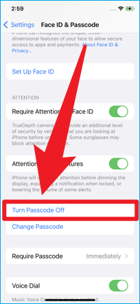 click turn passcode off