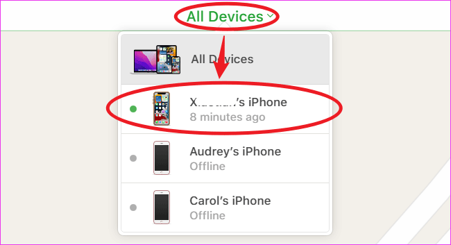 you will see all devices on the top of the page