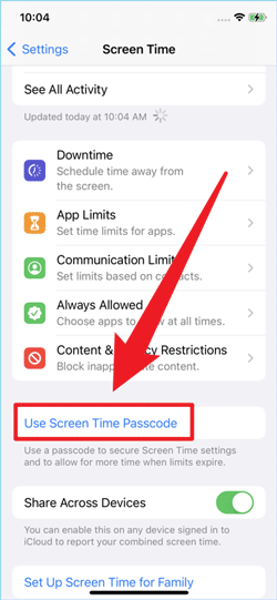 use screen time passcode